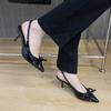 Mode Lack Rot Schwarz Schleife Slingback Sandalen Frau Markendesign Dünner Absatz Pumps Damen Elegant Spitz Stiletto Partyschuhe