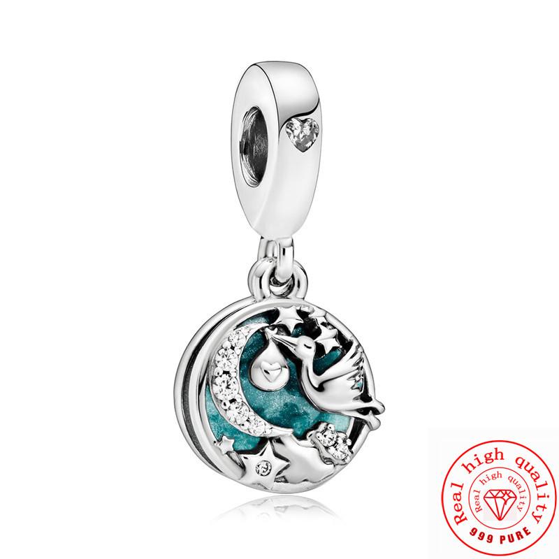 925 Sterling Copper Cartoon Bird Parrot Owl Swallow Feathers Cute Pendant DIY Beads Fit Original Pantaro Charms Bracelet Zircon