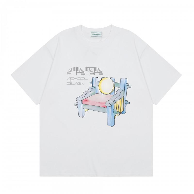 Men Women Streetwear Short Sleeve T-Shirt With Geometric Letter Print Loose Fit Cotton Tee Casual