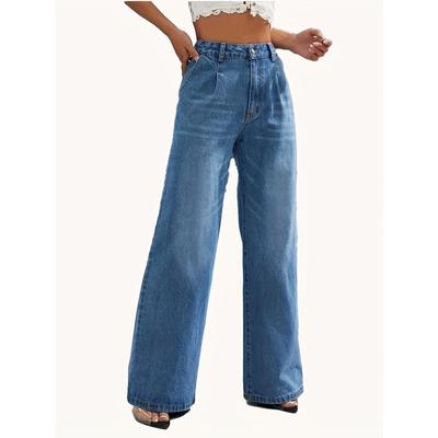 Women's Cross-border European and American Style Solid Color Jeans Women's Straight Wide Leg Pants Casual All-match