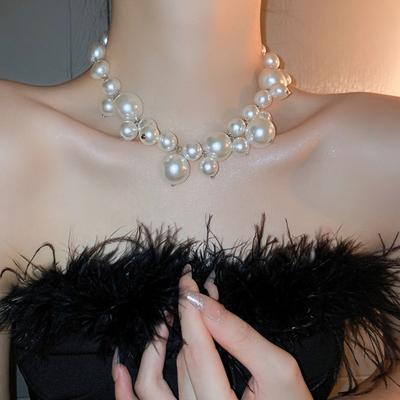 Nep Parel Choker Ketting Dames Elegante Witte Nep Parel Ketting Sprankelende Strass Choker voor Bruiloften Feesten Dating