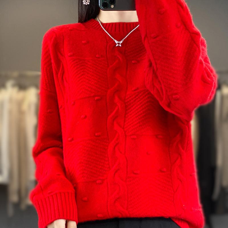 Heavy Industry Jacquard Round Neck Sweater for Women In Autumn and Winter New Fashion, Versatile Warm and Comfortable Knitted Base Sweater