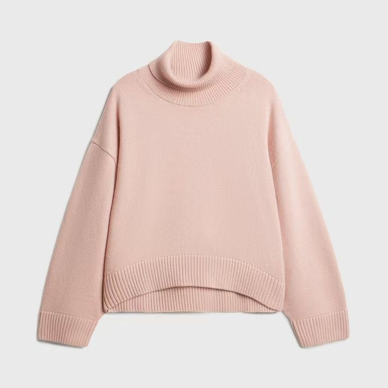 

New Arrival Russian Fashion All-Match Turtleneck Knitting Sweater Top High Neck Knitted Sweater Pink S