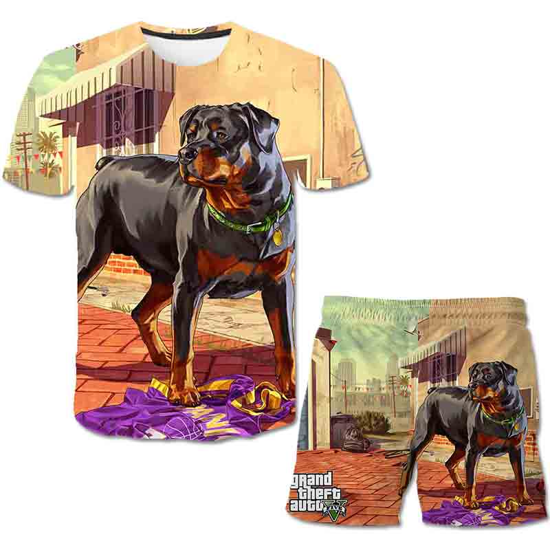 Summer Children Game GTA 5 Clothes Sports Clothes For Baby Girl Boy Tshirts 2 Piece Set Kids Baby Children 1-14 Years Clothing
