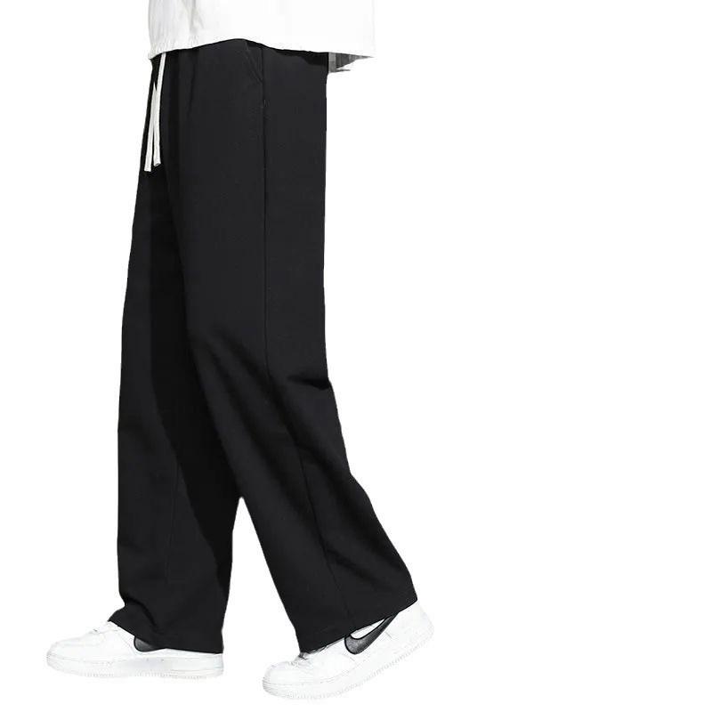 Men's 2025 Gray Loose-Fit Straight-Leg Sweatpants, Wide-Leg Casual Cotton for Spring/Fall