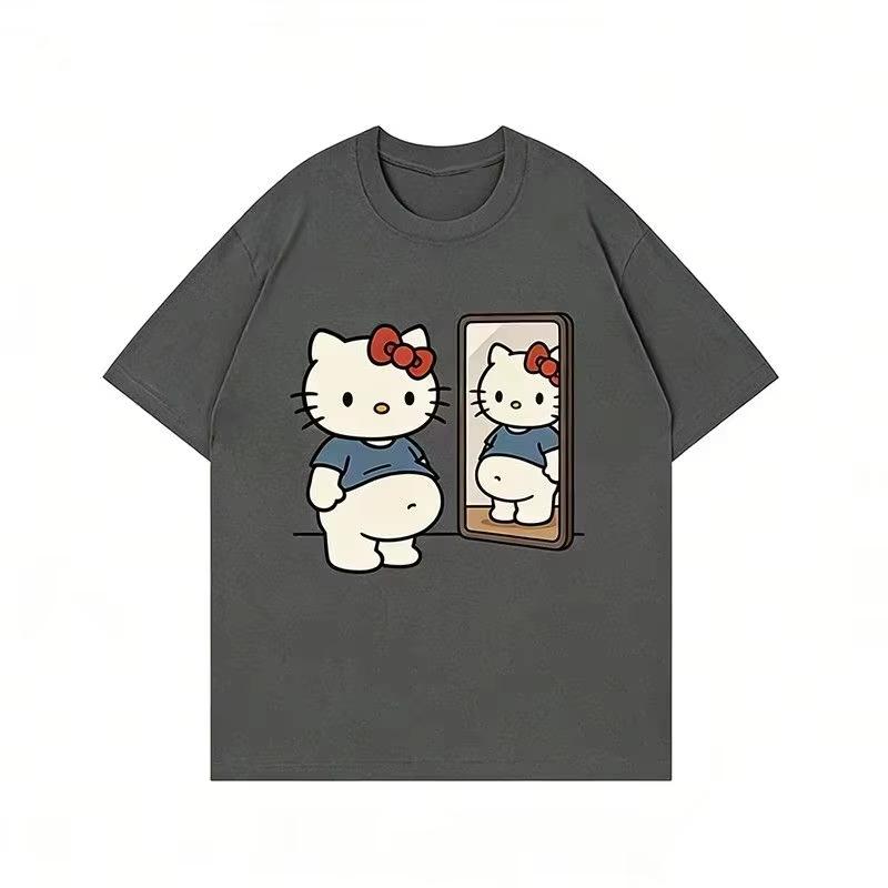 Sanrio Hello Kitty Graphics Unisex 100Cotton Tshirt 2026 Summer New Unisexs Unisexs Short Sleeve Fashion Kids Family Shirt