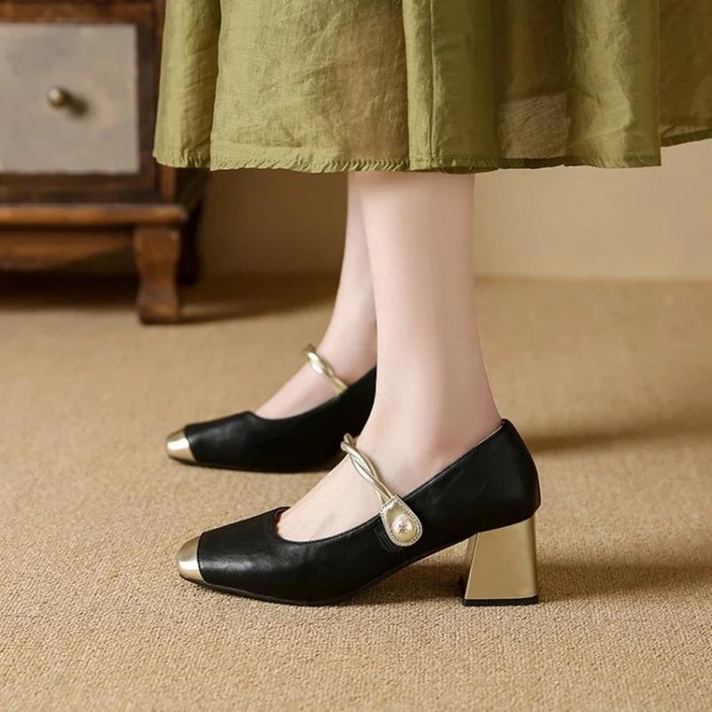 Shoes Female  Fashion Square Toe Women's Pumps Autumn Shallow Mixed Colors Outdoor Casual Chunky Heels Office Ladies Shoes