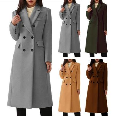 Zweireihiger Trenchcoat für Damen Winter Revers Langwolle
