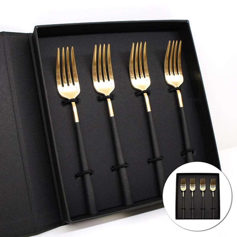 [belo inox] Black Gold Dessert Fork Gift Set 4P