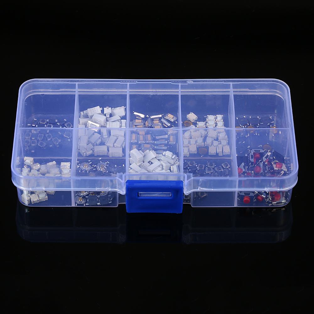 250pcs 10 Value Tactile Push Button Switch Micro Momentary Tact Assortment Kit with Clear Plastic Box Car Remote