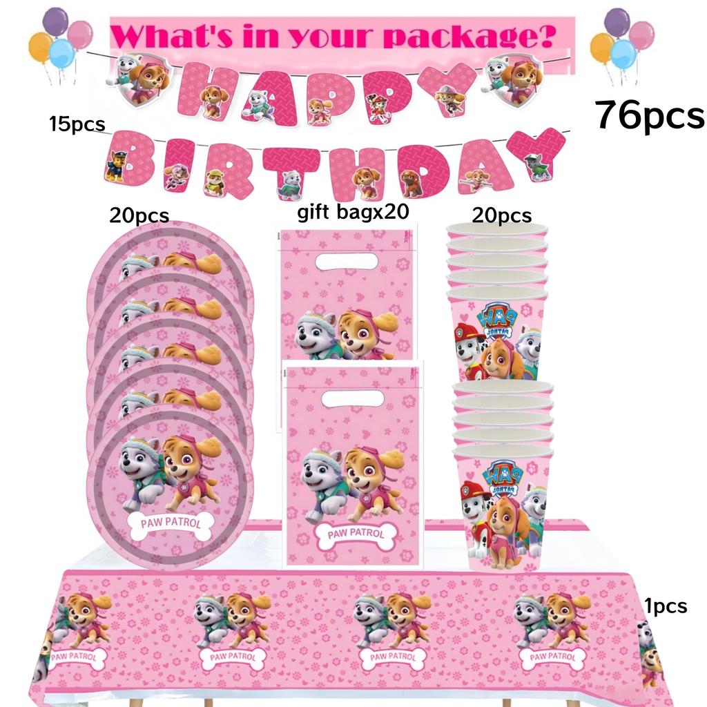 Roze Paw Patrol Verjaardagsfeest Decoratie Skye Wegwerp Servies Tafelkleed Bord Folie Ballonnen Babyborrel Meisjes Feestartikelen