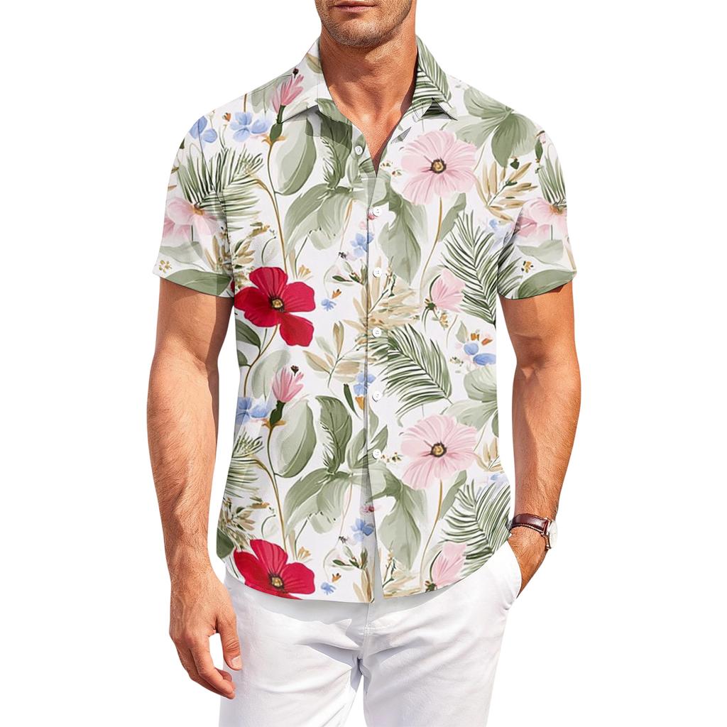 Men's Casual Loose Fit Hawaiian Print Short Sleeve Shirt Lightweight Button Down Summer Beach Shirt for Outdoor Activities