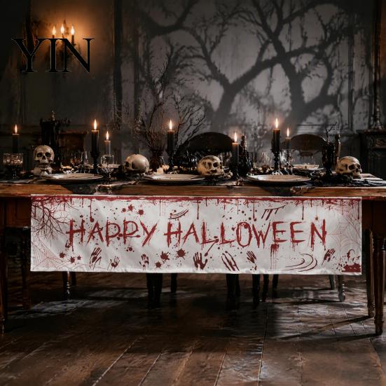 Spooky Backdrop for Home Large Happy Halloween Banner Outside, 70 x 15 Inch Yard Sign Reusable Flag, Welcome Garden Fence Party Decoration Front Porch