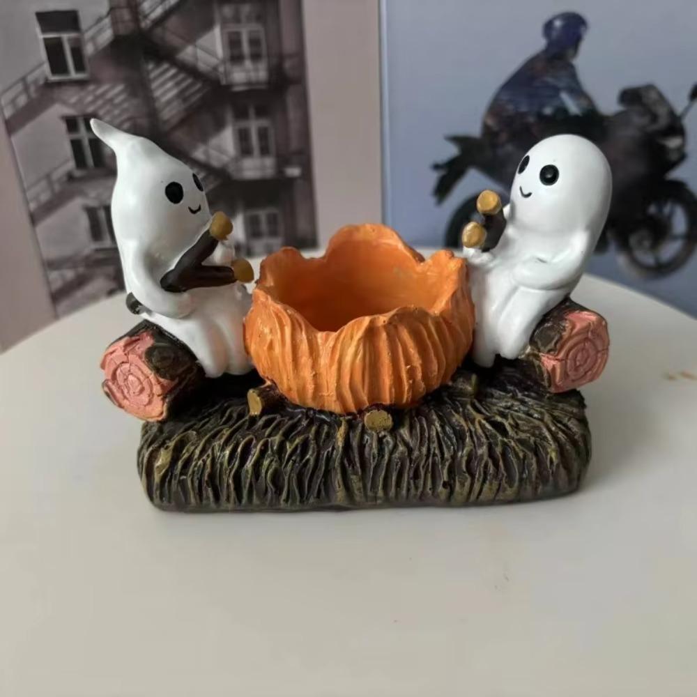 Cartoon Ghost Campfire Flickering Candle Holder Resin Tabletop Double Ghost Ornament Fireplace