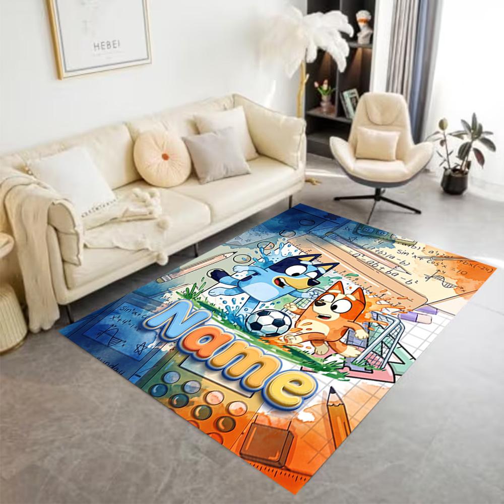 Bluey's Soccer Adventure Customized Name Floor Mat Perfect for Foyer Entryway Dining Room Hallway Anti-slip Rug Decorate Offices