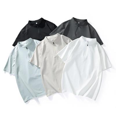 Mesh Shoulder Quick-drying Zipper Collar Outdoor Simple Casual Style Short-sleeved T-shirt Trendy Men's Light and Breathable Half Zipper