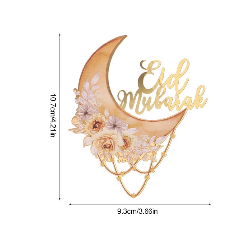 2025 Eid Mubarak Acrylic Cake Topper Moon Flower Cake DIY Decoration Islamic Muslim Festival Party Supplies Eid Ramadan Gift