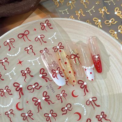 Embossed Bow & Star Moon Nail Stickers - Adhesive Nail Art Decoration Decals