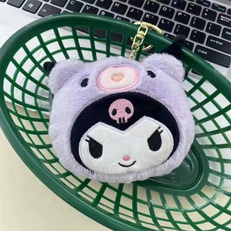 Kuromi Plush Keychain Wallet Melody Cinnamoroll Plushies Coin Purse Earphone Organizer Bag Pendant Key Ring Girls Gifts