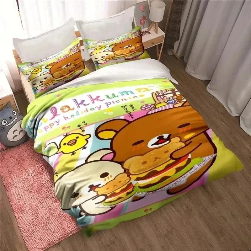 Cute Rilakkuma Bear Kawaii Bedding Set 3D Printed Suitable For Bedroom Duvet Cover Set With Pillowcases Kids Home Textile