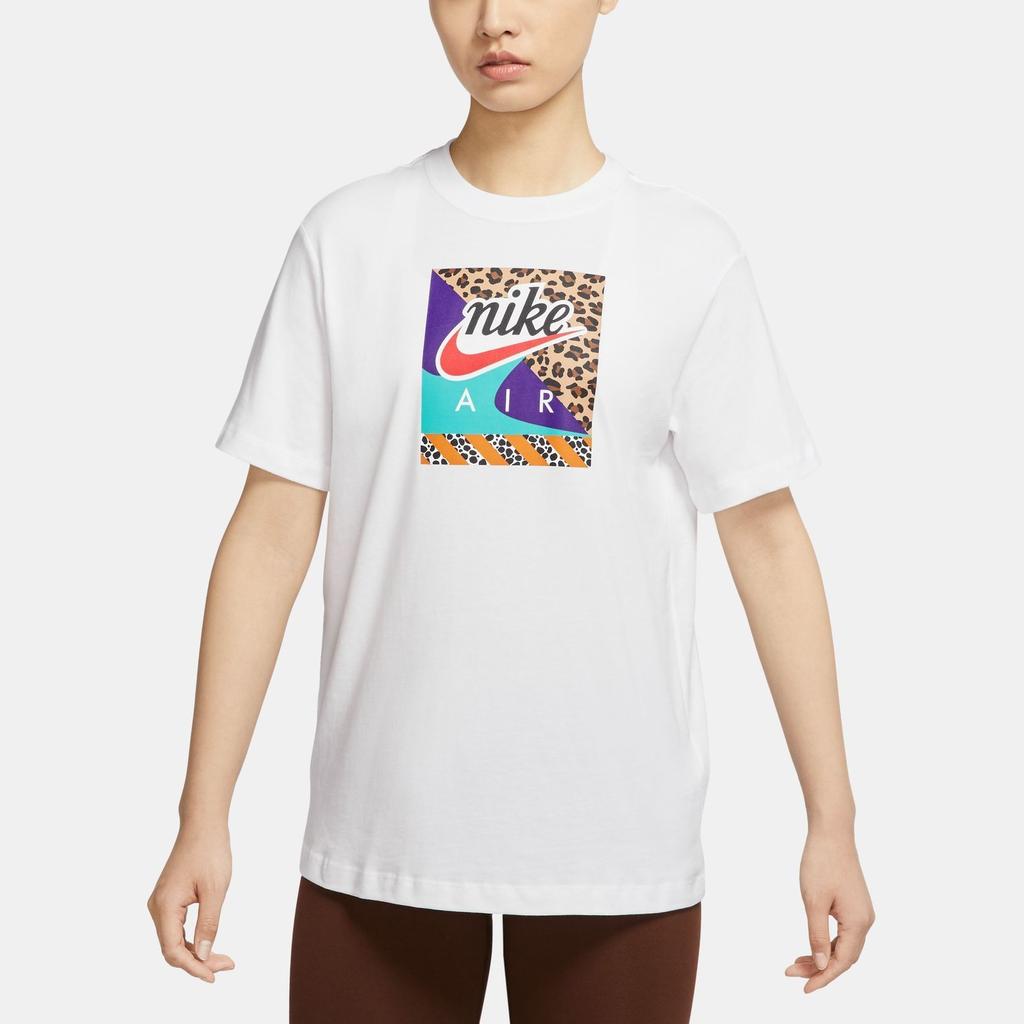 Nike Leopard Print Graphic Sports Casual Crew Neck Vintage Short Sleeve T-Shirt Women Tops White DN5883-100