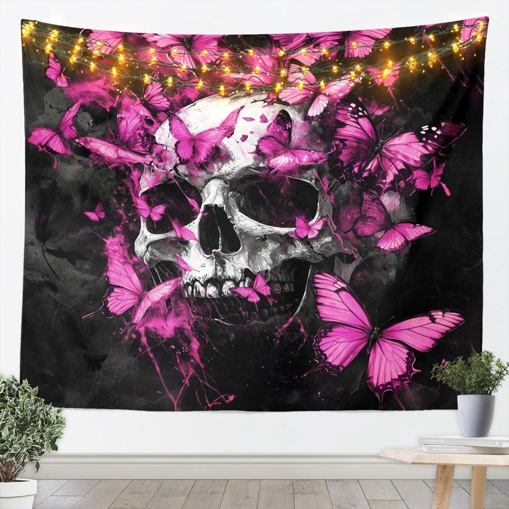 Butterfly Tapestry Glitter Diamonds Print Wall Art Luxury Elegant Blue Wall Hanging Blanket for Living Room Bedroom Home Decor