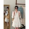 Ethnic style hollow French splicing long-sleeved dress summer bohemian loose A-word short skirt fresh