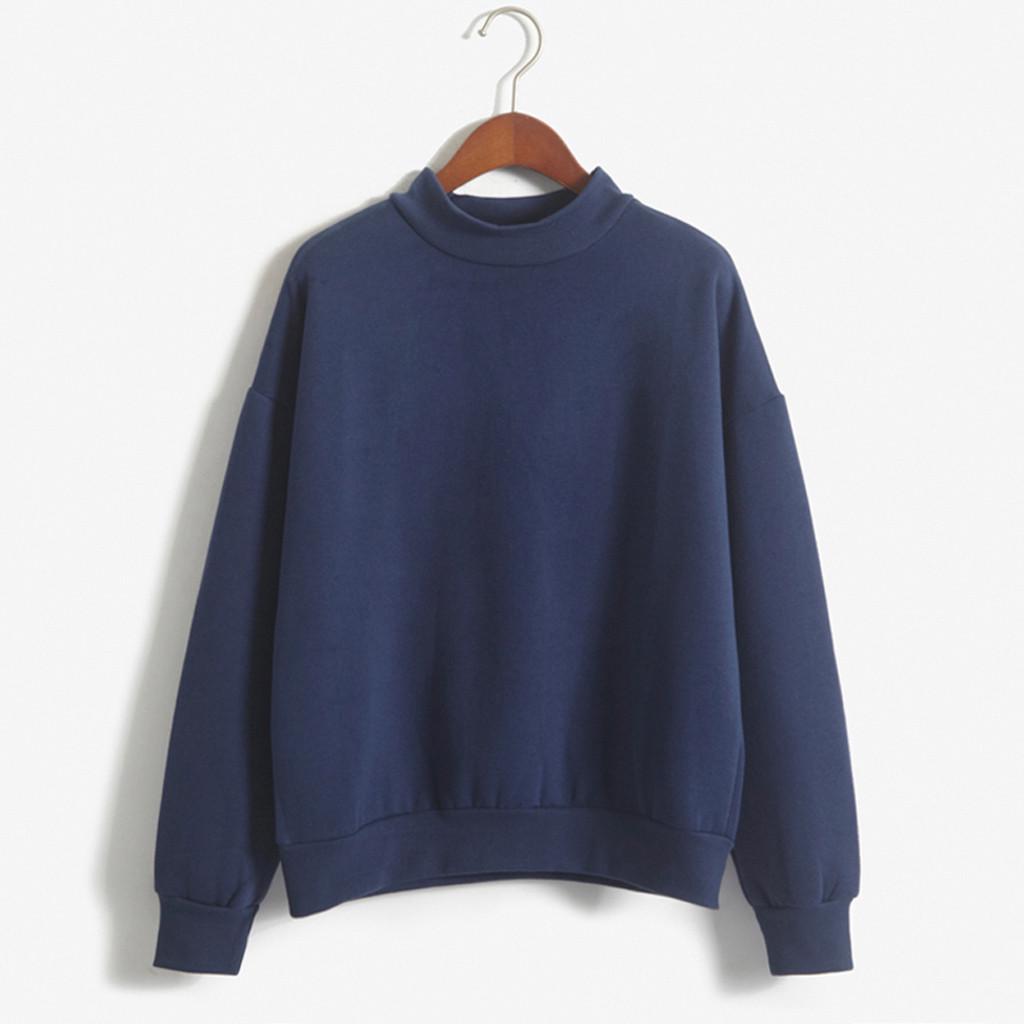 Damen-Sweatshirt mit einfarbigem Rollkragen, langen Ärmeln und Samt