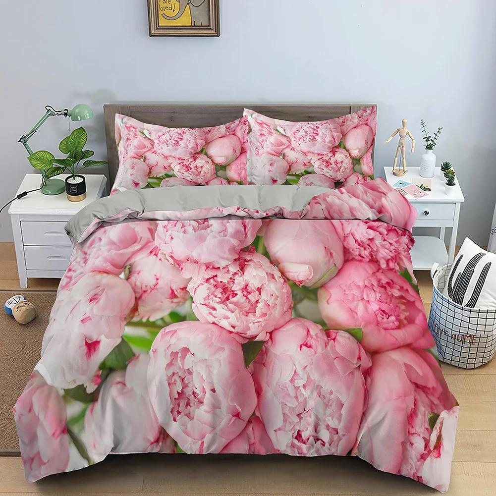 3D Rose Flower Duvet Cover Queen King Double Bedding Set 2/3pcs Quilt Cover with Zipper Closure King Size Polyester Quilt Cover