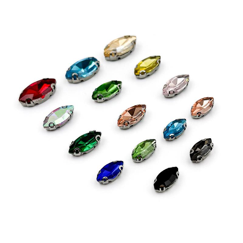 7*15 Horse Eye Sew-On Non Hot Fix Loose 3D Glass Rhinestone Eco-Friendly Wedding Shoes Dress DIY Accessories White