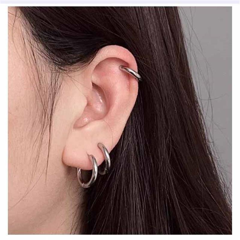 1PC Stainless Steel 10/12/16mm Antiallergic Simple Punk Circle Earrings for Women Men Jewelry Gift