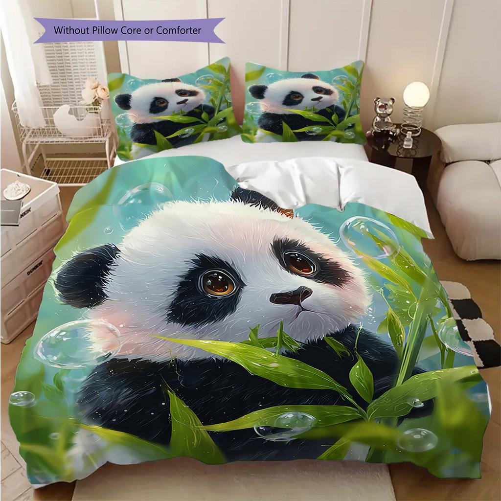Panda Pattern Bedding Quilt Set Quilt Cover Pillowcase Home Decoration Birthday Gift (1 * duvet cover + 2 * pillowcase, without core)