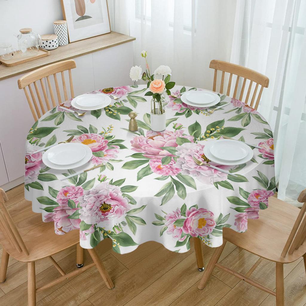 Mantel Redondo con Textura de Patrón Vintage Flor de Hibisco Decoración de Cocina Impermeable Cubierta para Mesa de Comedor/Café