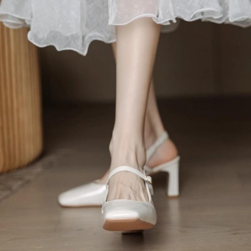 Mary Jane sandals women's thick heel new minimalist pink summer empty square head high heels women