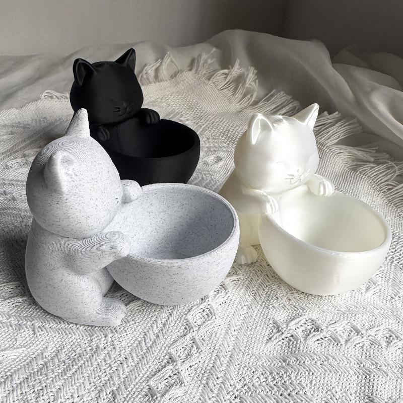 3D Printed Cat-Hug Bowl Pot With Drainage Holes Succulents Small Flowers Plants Cacti Home Offices Desktop Decorative Ornament