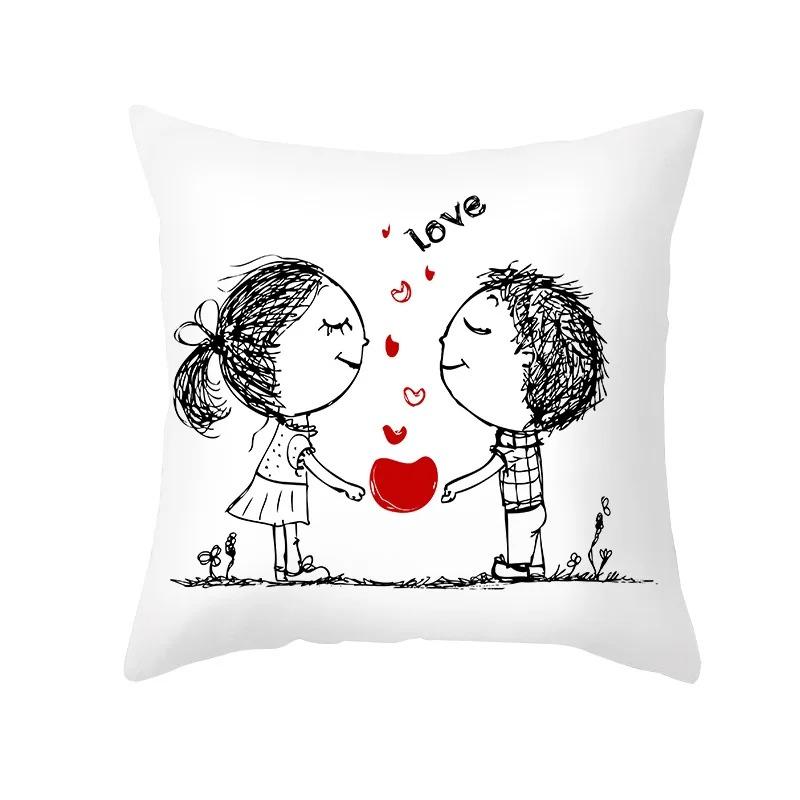 Simple Strokes Love Heart Decorative Pillowcase Office Living Room Home Pillowcase Car Ornaments