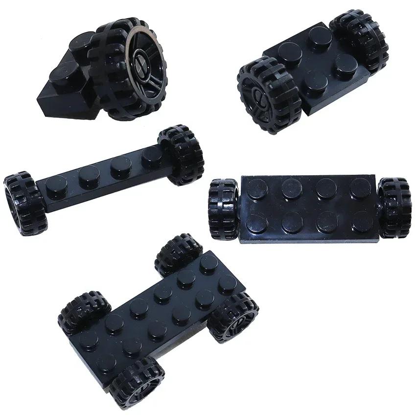 Non-Toxic Wheel Pack Tires Shaft Plate Holder Axle With Pin Building Blocks Moc Creative City Cars Diy Models Accessories Construction Toy