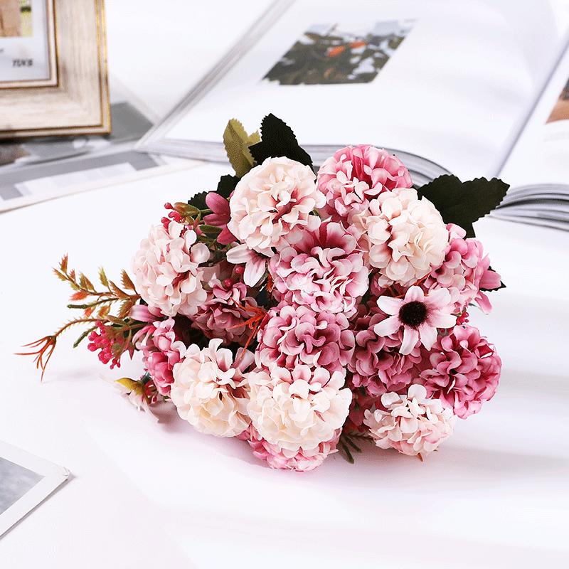 15 flower head artificial flower silk hydrangea white wedding small bouquet fake flower party DIY decoration
