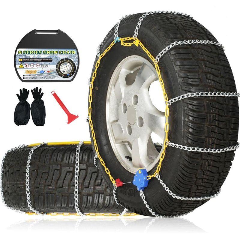 Auto Fixing Snow Chains, 2 x 12 mm, 30s Quick Installation of Tire Chains with Automatic Tensioner, Universal Emergency Tire Tra