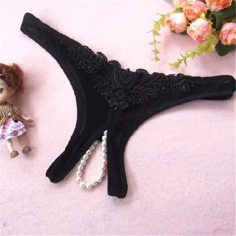 Women's Pants Erotic Underwear Sexy Lace Pearl Rubbing Clitoris Stimulation Bow G-String Thong Open Crotch Panties Sexy Lingerie
