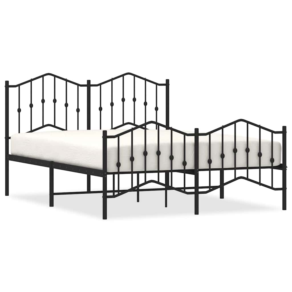 Vidaxl Metalowa Rama Łóżka Z Wezgłowiem I Zanóżkiem, Czarna, 135X190Cm