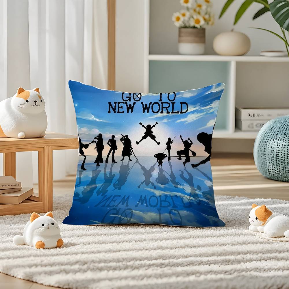 One Piece Straw Hat Pirates Anime Plush Pillow Cover Soft Short Plush Cushion Cover For Sofa Bedroom Home Decor Gift Decoration