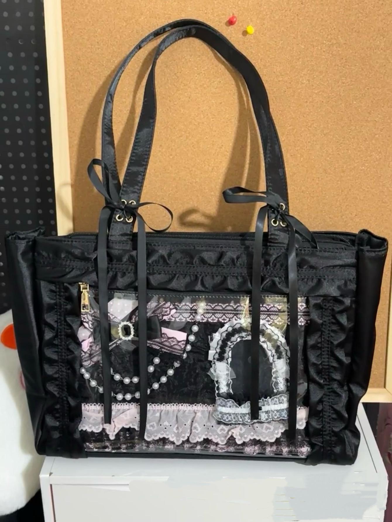 

High-Quality 2D Ribbon Ita Bag with Bow Knot - Japanese School Girl Tote & Shoulder Bag чёрный