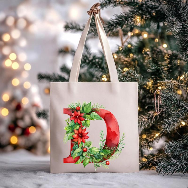 Christmas letter flower print niche trend tote bag shoulder bag