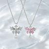 Animal Female White Pink Blue Zircon Stone Butterfly Water Drop Pendant Necklace Vintage Silver Color Wedding Jewelry For Women