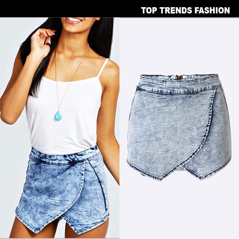 FGHJ Big-name Cross-layered Irregular Casual Joker Denim Shorts and Skirts