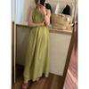 Loose and thin resort style casual sleeveless dress mustard green vest skirt fashion girl