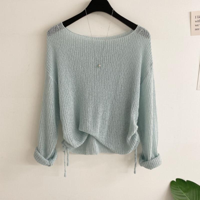 Honey J Women Topany Summer Side Shirring Boat Neck Long Sleeve Knit 4 Colors