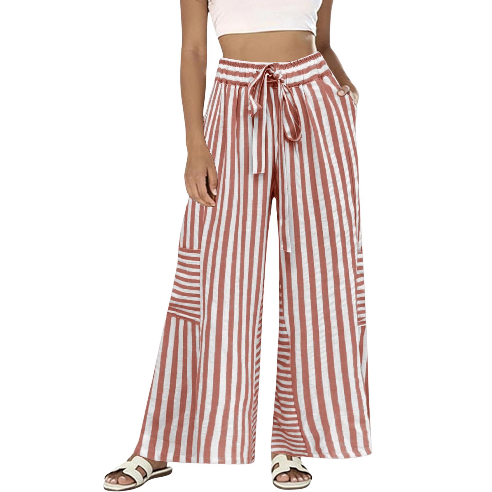

Women’s High Waist Wide Leg Striped Pants with Adjustable Drawstring Waistband and Relaxed Fit for Casual Wear XXL