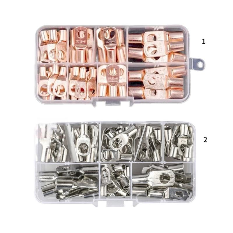 60Pcs Copper Lugs Rings Crimps Terminals Battery Wire Welding Cable Connectors Eyelets Tubular Rings Terminals Connectors
